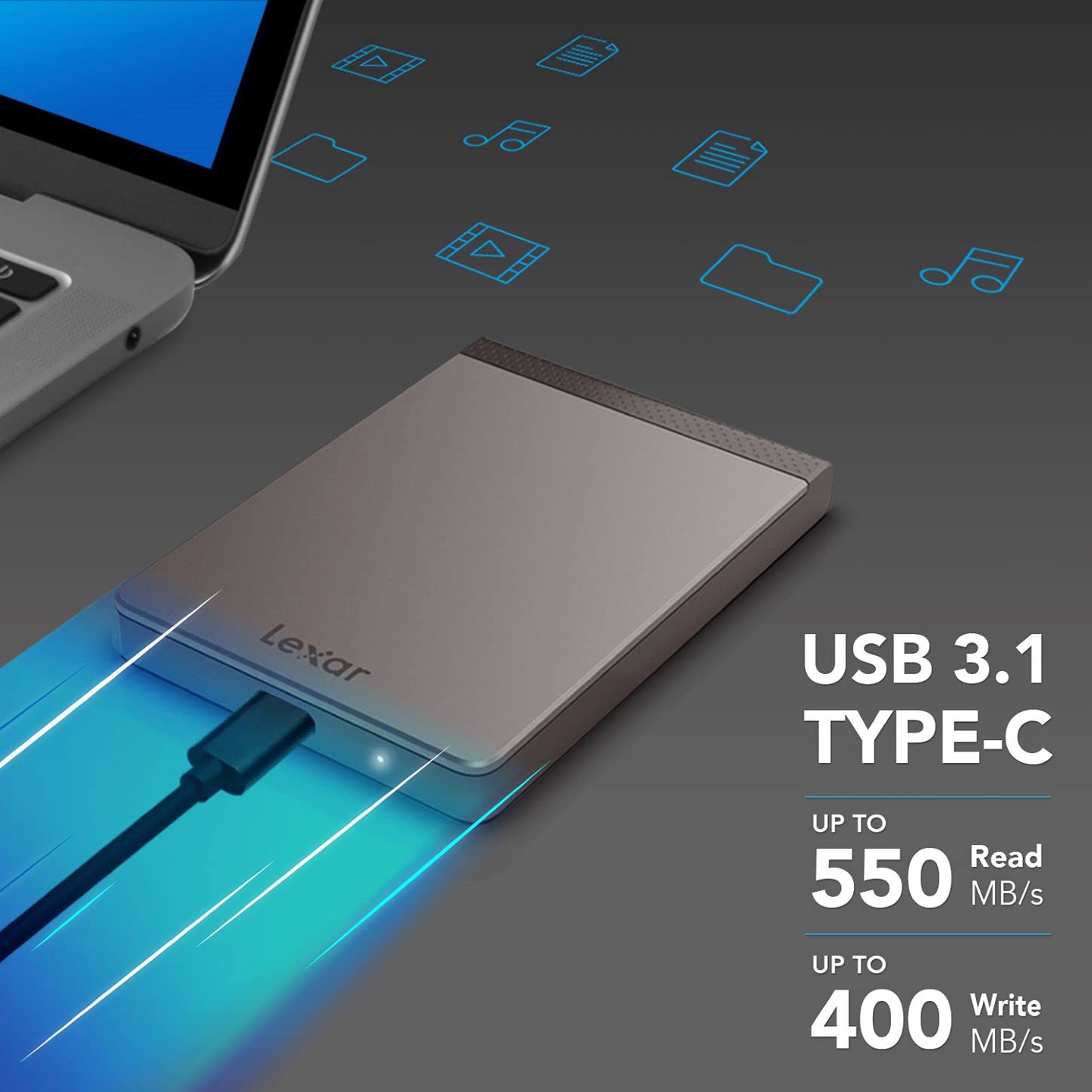 LEXAR SL200 PORTABLE SSD 1TB 550MB/s USB 3.1 TYPE-C LSL200X001T-RNNNG - Image 3
