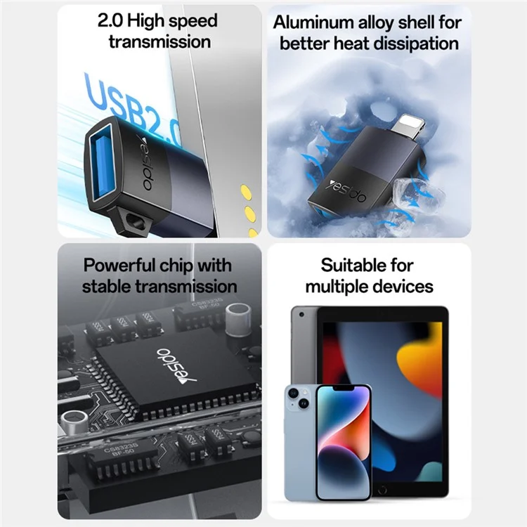 YESIDO USB A TO USB C ADAPTER BLACK GS34 - Image 7