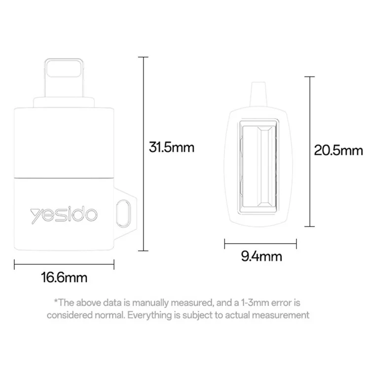 YESIDO USB A TO USB C ADAPTER BLACK GS34 - Image 5
