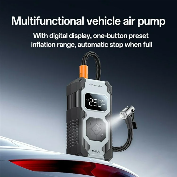 YESIDO TIRE INFLATOR AIR PUMP 7800MAH BLACK VC12 - Image 6