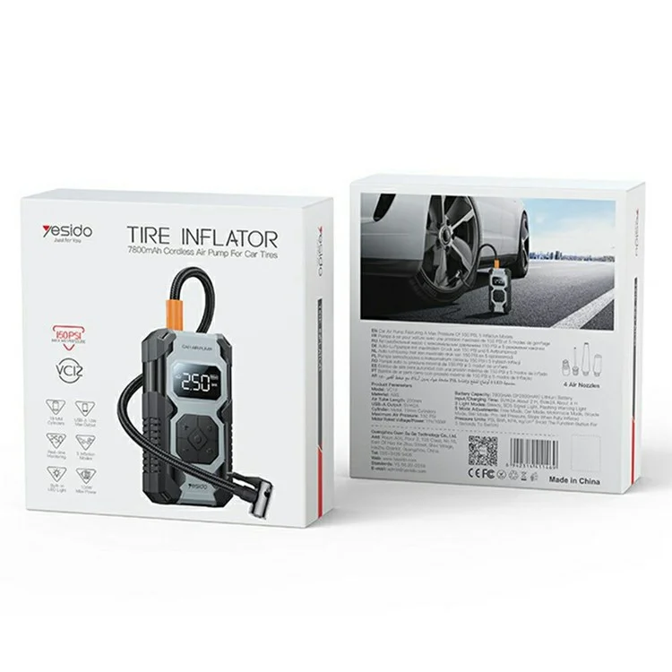 YESIDO TIRE INFLATOR AIR PUMP 7800MAH BLACK VC12 - Image 2