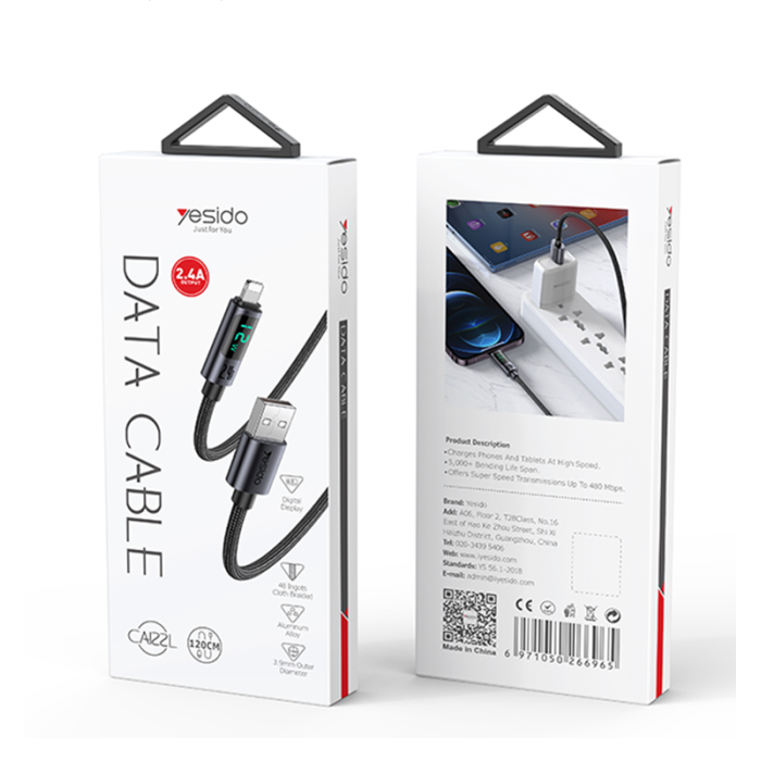 YESIDO USB A TO LIGHTNING CALE 12W GREY CA137L - Image 2