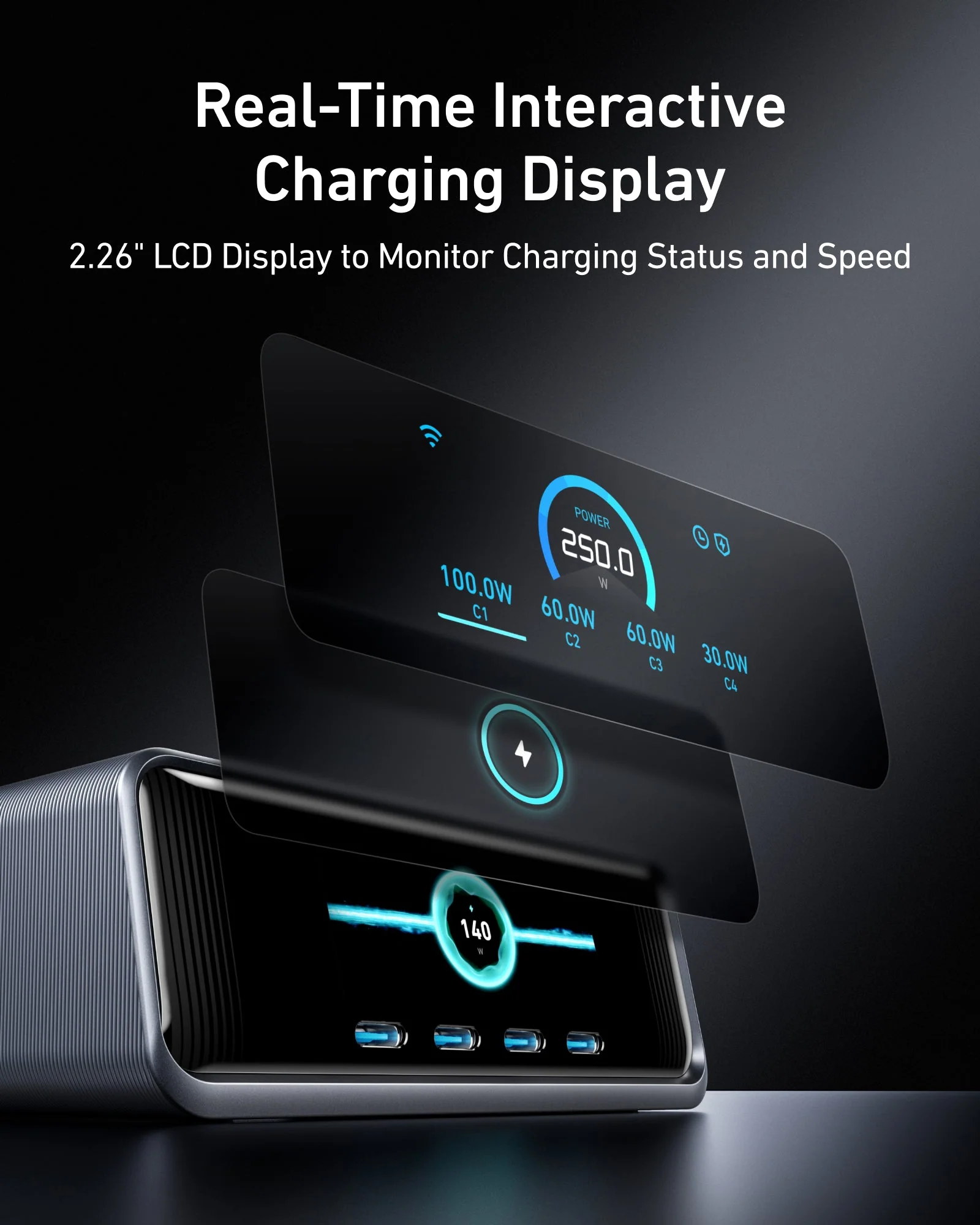 ANKER PRIME 250W SMART ULTRA POWERFUL DESKTOP CHARGER 6 PORTS SILVER A2345241 - Image 4
