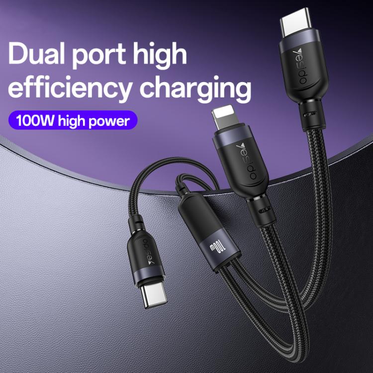 YESIDO 2 IN 1 TYPE C TO LIGHTNING AND TYPE C CABLE BLACK CA90 - Image 9