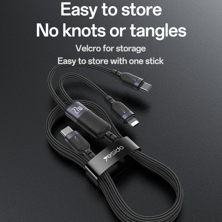 YESIDO 2 IN 1 TYPE C TO LIGHTNING AND TYPE C CABLE BLACK CA90 - Image 2