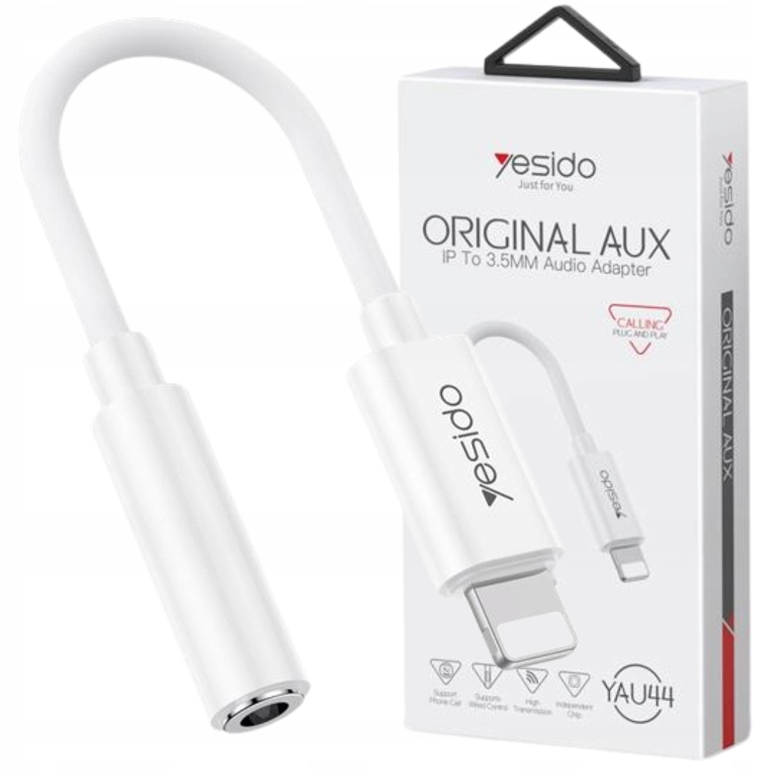 YESIDO LIGHTNING TO 3.5MM FEMALE AUX AUDIO CABLE 30CM WHITE YAU44 - Image 3