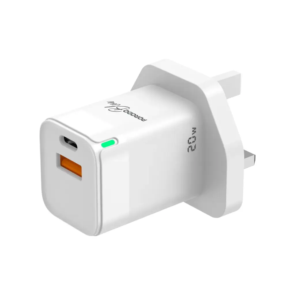 PORODO BLUE USB A AND USB C 20W ULTRA QUICK CHARGER WHITE PB-FWCH036-WH - Image 2