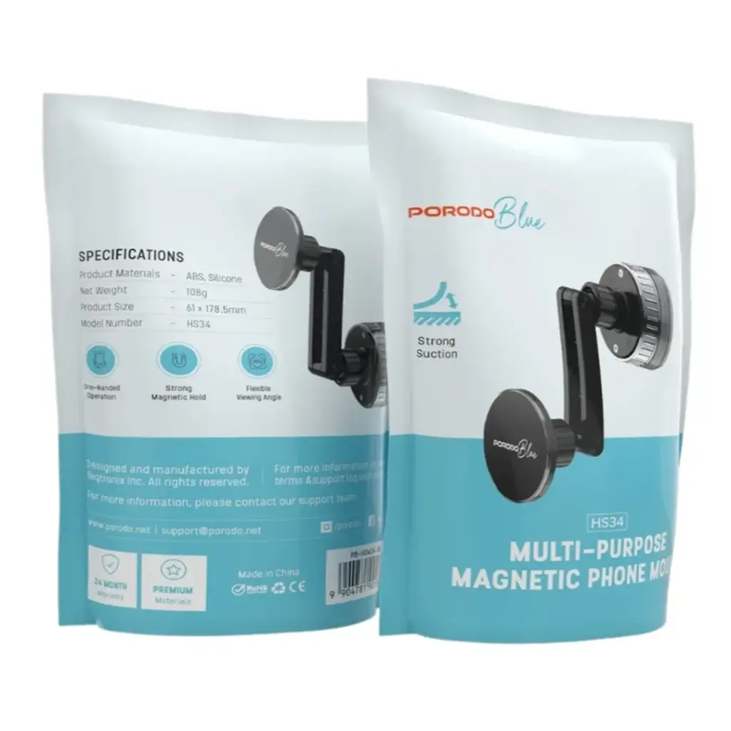 PORODO BLUE MULTI PURPOSE MAGNETIC PHONE MOUNT BLACK PB-HSM34-BK - Image 2