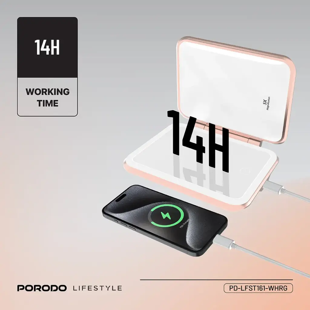 PORODO LIFESTYLE 5000MAH POWERBANK MAGNIFYING MIRROR PD-LFST161-WHRG - Image 2