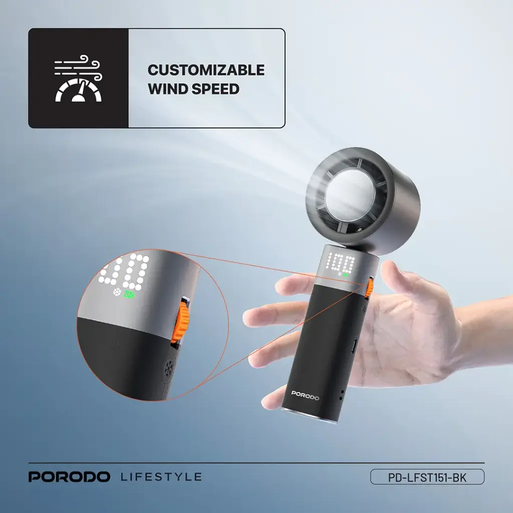 PORODO LIFESTYLE HANDHELD TURBO FAN BLACK PD-LFST151-BK - Image 5