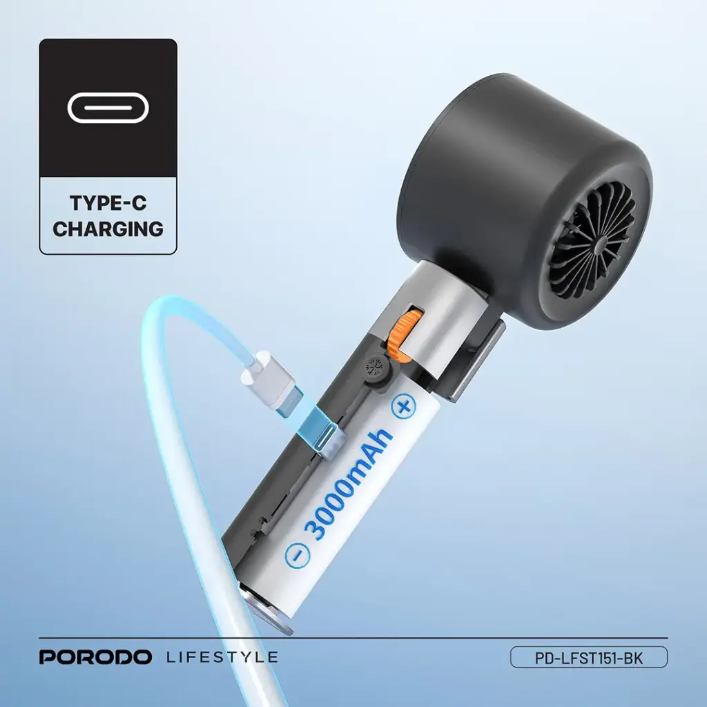PORODO LIFESTYLE HANDHELD TURBO FAN BLACK PD-LFST151-BK - Image 3