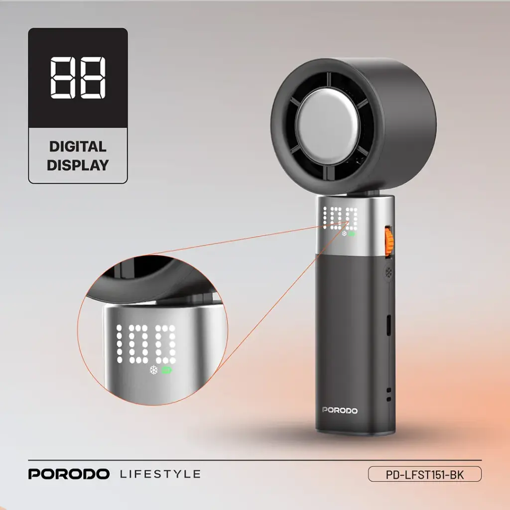 PORODO LIFESTYLE HANDHELD TURBO FAN BLACK PD-LFST151-BK - Image 2