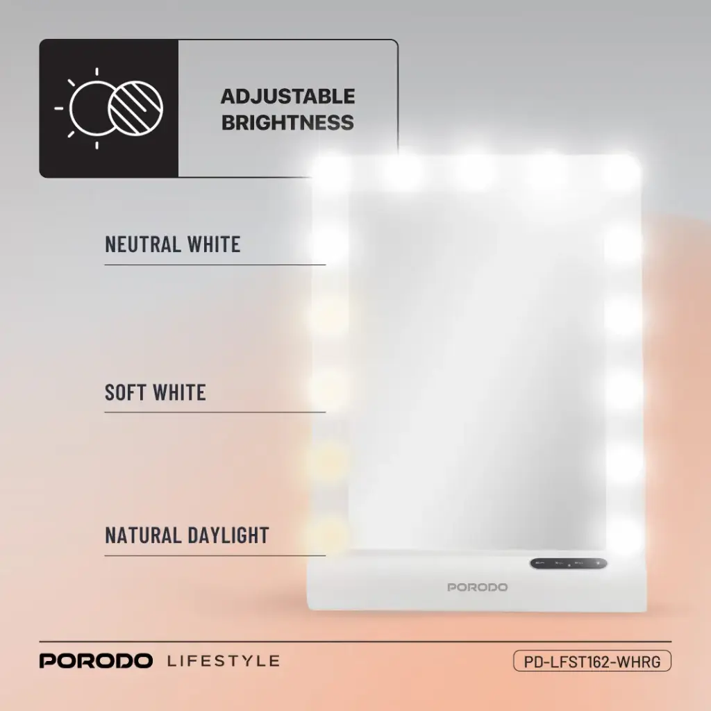 PORODO LIFESTYLE HOLLYWOOD VANITY LIGHTED MIRROR PD-LFST162-WHRG - Image 5