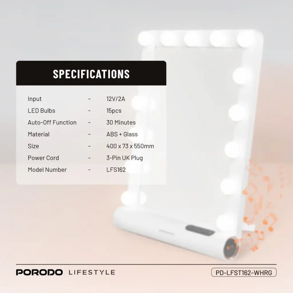 PORODO LIFESTYLE HOLLYWOOD VANITY LIGHTED MIRROR PD-LFST162-WHRG - Image 6