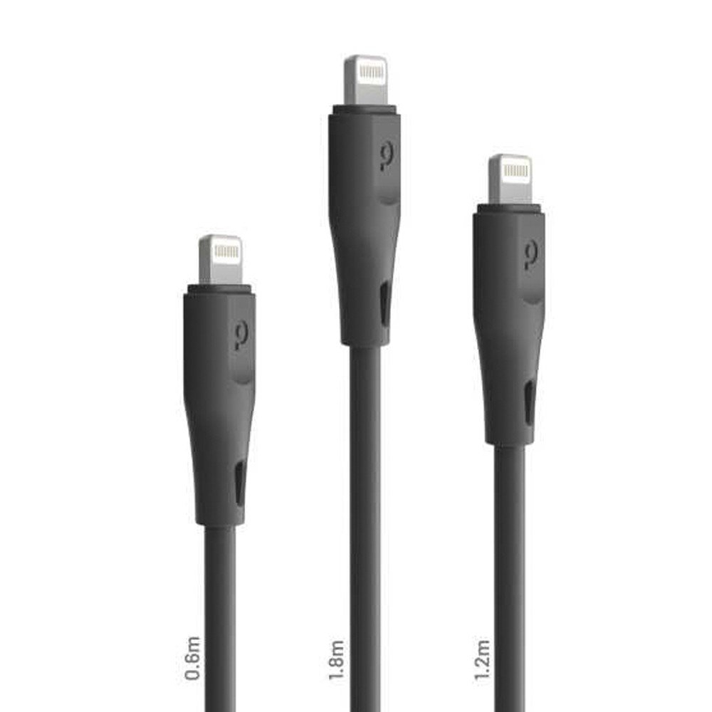 PORODO USB CABLE LIGHTNING CONNECTOR COMBO DURABLE FAST CHARGE AND DATA CABLE 0.6M+1.2M+1.8M BLACK PD-COLX3-BK - Image 2