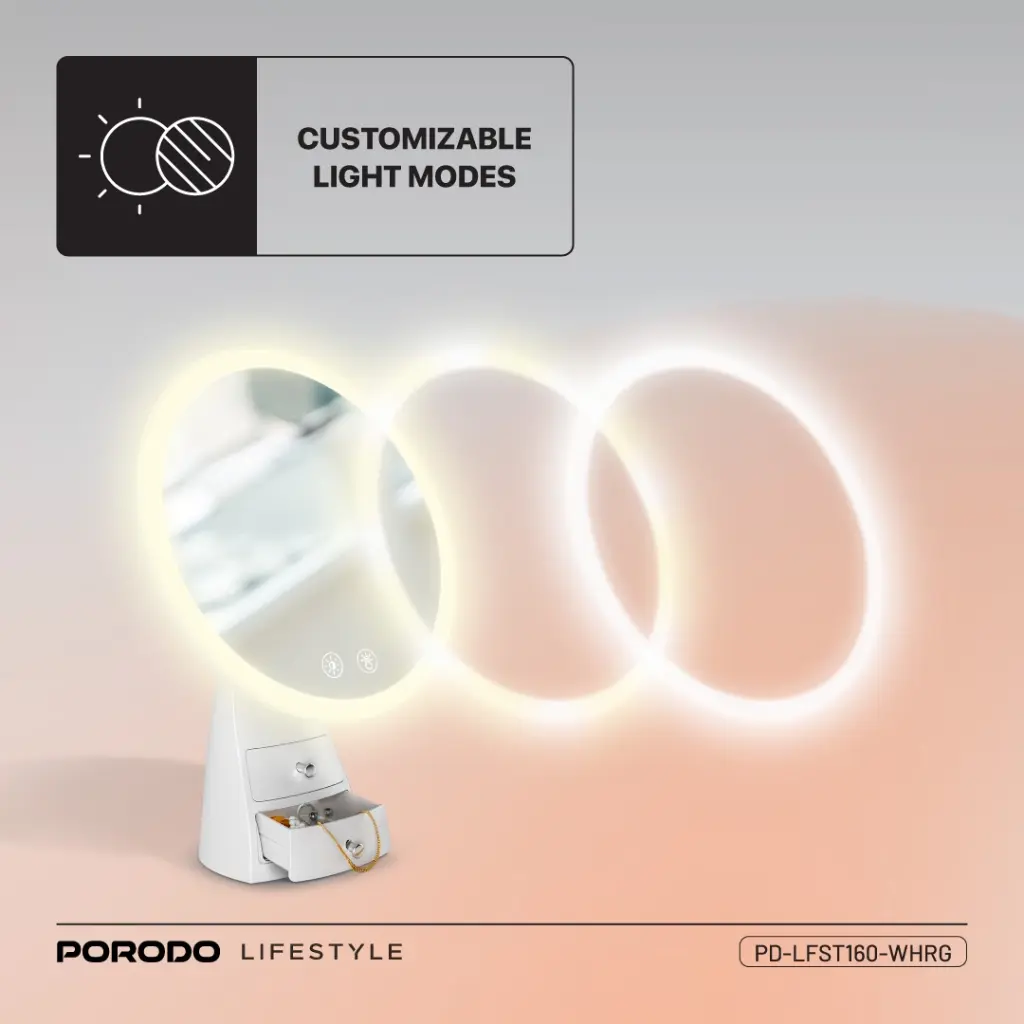 PORODO LIFESTYLE VANITY MAKEUP LED ILLUMINATED MIRROR PD-LFST160-WHRG - Image 2