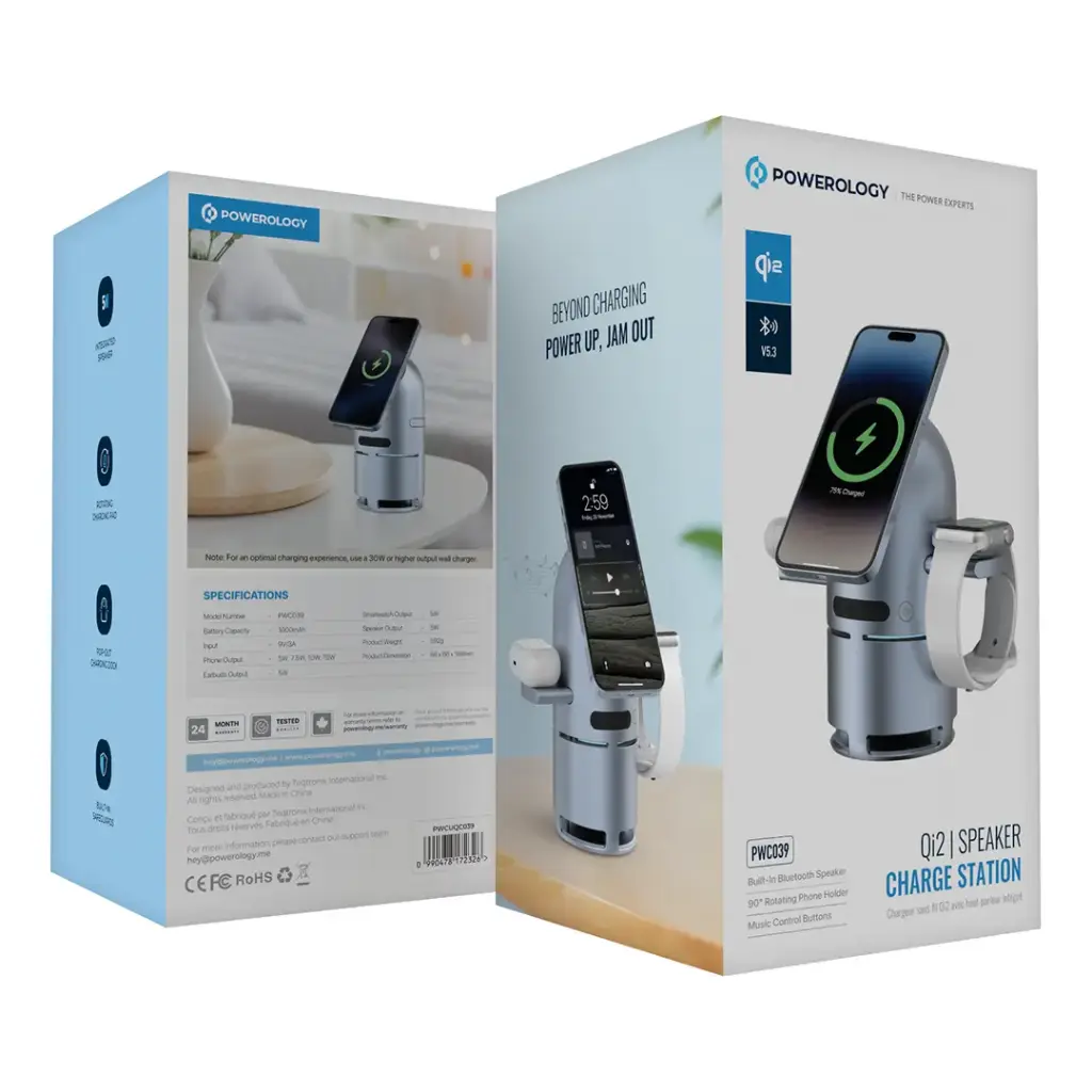 POWEROLOGY QI2 SPEAKER WITH WIRELESS CHARGER STATION GRAY PWCUQ039 - Image 2