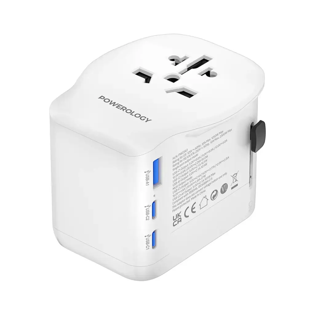 POWEROLOGY UNIVERSAL TRAVEL ADAPTER PD 45W 2300W WHITE PWCUQC043 - Image 4