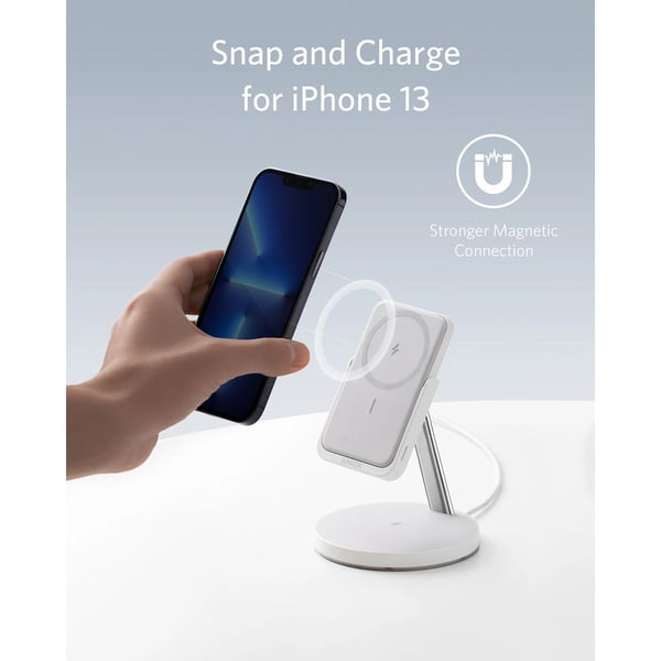 Anker 633 Magnetic Wireless Charger – Foldable MagGo Stand with 5,000 mAh Battery & 25 W USB‑C, White (B25A7221) - Image 5
