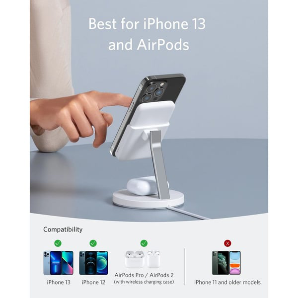 Anker 633 Magnetic Wireless Charger – Foldable MagGo Stand with 5,000 mAh Battery & 25 W USB‑C, White (B25A7221) - Image 4