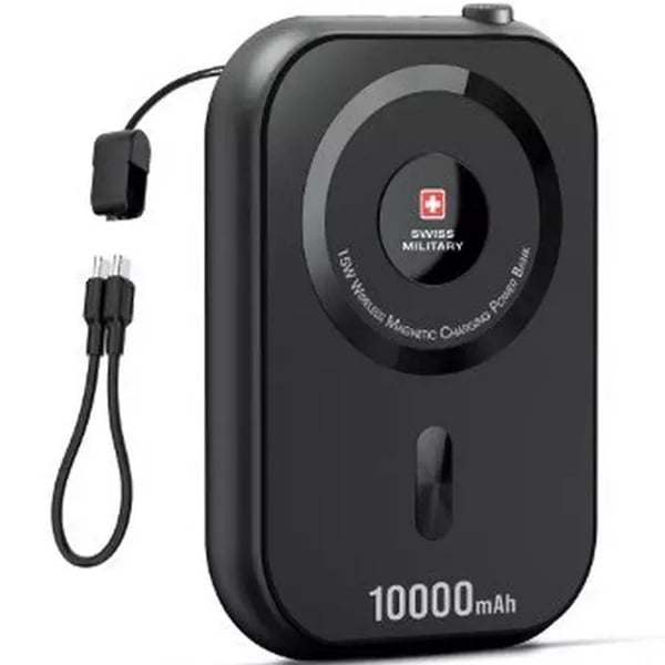 SWISS MILITARY 10000MAH 3 IN 1 WIRELESS MAGNETIC CHARGING PORTABLE POWERBANK BLACK - Image 3