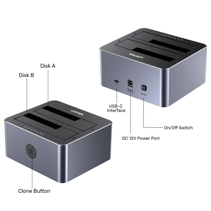 UNITEK 2 X SATA 2.5 INCH DISK CLONE STATION Y-3027GY01-UK - Image 6