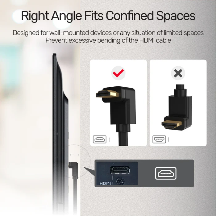 UNITEK 4K ULTRA HD HDMI RIGHT ANGLE 270 DEGREE ELBOW CABLE BLACK Y-C1009 - Image 5
