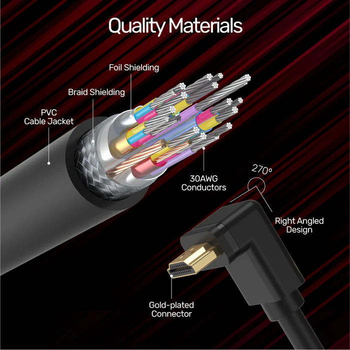 UNITEK 4K ULTRA HD HDMI RIGHT ANGLE 270 DEGREE ELBOW CABLE BLACK Y-C1009 - Image 2