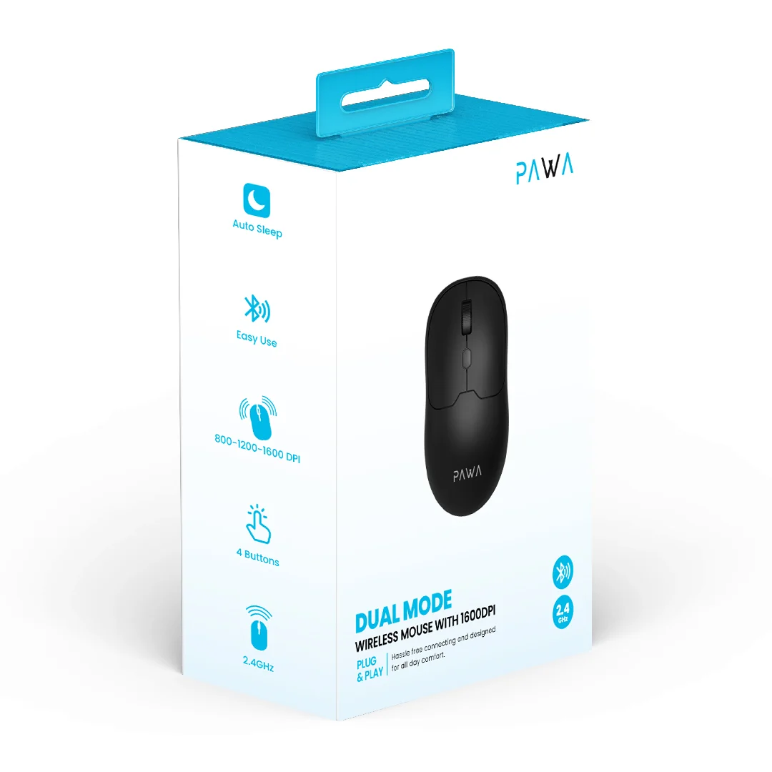 PAWA DUAL MODE WIRELESS MOUSE WITH 1600 DPI BLACK PW-CABTMK16-BK - Image 2