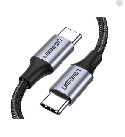 UGREEN USB-C TO USB-C ROUND CABLE 2.0 NICKEL PLATING ALUMINUM SHELL 1M GRAY BLACK 50150 - Image 2