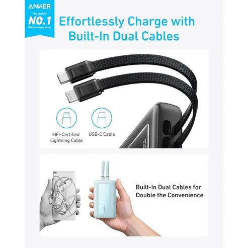 Anker Zolo 10000mAh Power Bank 30W Built-in Type-C and Lightning Cable Black A1680H11 - Image 5
