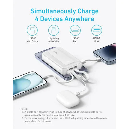 Anker Zolo 10000mAh Power Bank 30W Built-in Type-C and Lightning Cable Black A1680H11 - Image 2