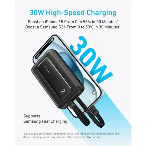 Anker Zolo 10000mAh Power Bank 30W Built-in Type-C and Lightning Cable Black A1680H11 - Image 4