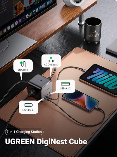 UGREEN GAN TECH 7 IN 1 65W DIGINEST CUBE POWER STRIP 90906 - Image 5