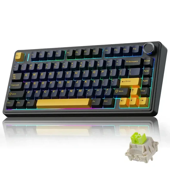 AULA 75 KEYS RGB 75% MECHANICAL GAMING KEYBOARD TRI-MODE KNOB GRAYWOOD V3 SWITCH BK-DBL-ORG F75 - Image 8