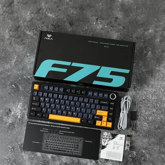 AULA 75 KEYS RGB 75% MECHANICAL GAMING KEYBOARD TRI-MODE KNOB GRAYWOOD V3 SWITCH BK-DBL-ORG F75 - Image 3