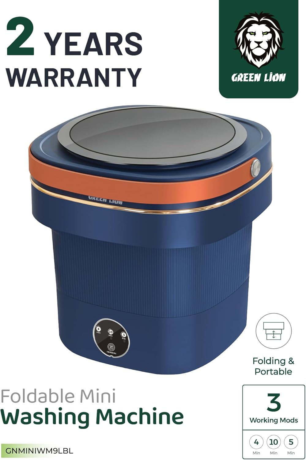 GREEN LION FOLDABLE MINI WASHING MACHINE 9L 60W BLUE GNMINIWM9LBL - Image 10
