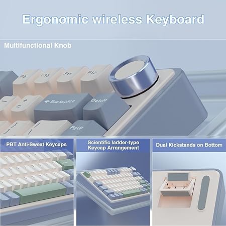 AULA 75 KEYS RGB 75% MECHANICAL GAMING KEYBOARD TRI-MODE KNOB V3 GREY SWITCH F75 - Image 2