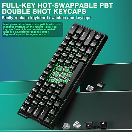 AULA 60 KEYS RGB 60% WIRED MECHANICAL GAMING KEYBOARD GRAYWOOD MAGNETIC SWITCH BLACK WIN60 - Image 5