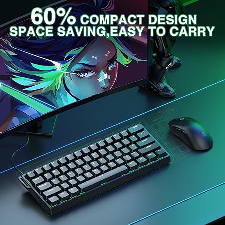 AULA 60 KEYS RGB 60% WIRED MECHANICAL GAMING KEYBOARD GRAYWOOD MAGNETIC SWITCH BLACK WIN60 - Image 8