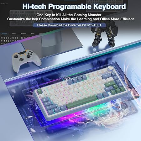 AULA 75 KEYS RGB 75% MECHANICAL GAMING KEYBOARD TRI-MODE KNOB V3 GREY SWITCH F75 - Image 7