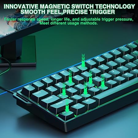 AULA 60 KEYS RGB 60% WIRED MECHANICAL GAMING KEYBOARD GRAYWOOD MAGNETIC SWITCH BLACK WIN60 - Image 7
