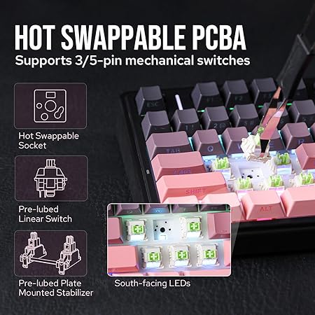 AULA 75 KEYS RGB 75% MECHANICAL GAMING KEYBOARD TRI-MODE KNOB REAPER SWITCH PK F75 PRO - Image 7
