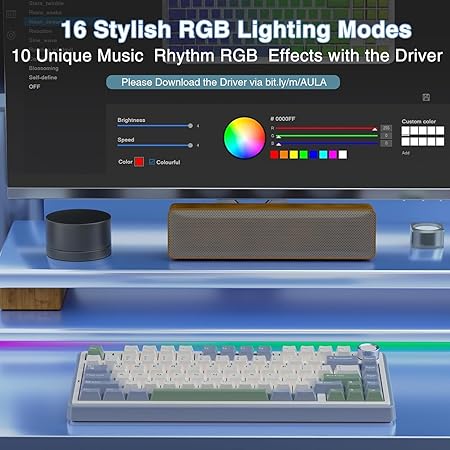 AULA 75 KEYS RGB 75% MECHANICAL GAMING KEYBOARD TRI-MODE KNOB V3 GREY SWITCH F75 - Image 6