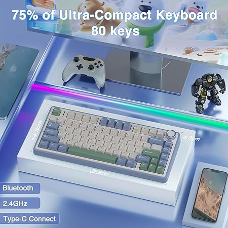 AULA 75 KEYS RGB 75% MECHANICAL GAMING KEYBOARD TRI-MODE KNOB V3 GREY SWITCH F75 - Image 5
