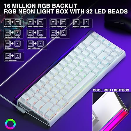 AULA 68 KEYS RGB 65% WIRED MECHANICAL GAMING KEYBOARD METEOR SWITCH WHT-GRY-BL HERO68HE - Image 6