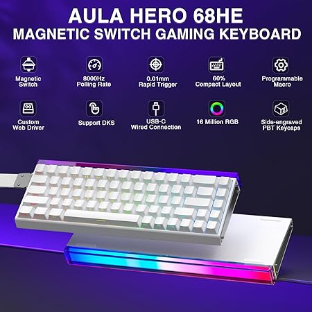 AULA 68 KEYS RGB 65% WIRED MECHANICAL GAMING KEYBOARD METEOR SWITCH WHT-GRY-BL HERO68HE - Image 9