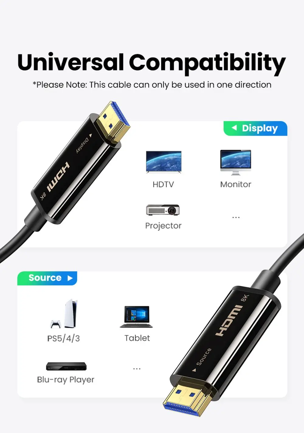 UGREEN 8K HDMI MALE TO MALE FIBER OPTIC CABLE 10M 80406 - Image 3