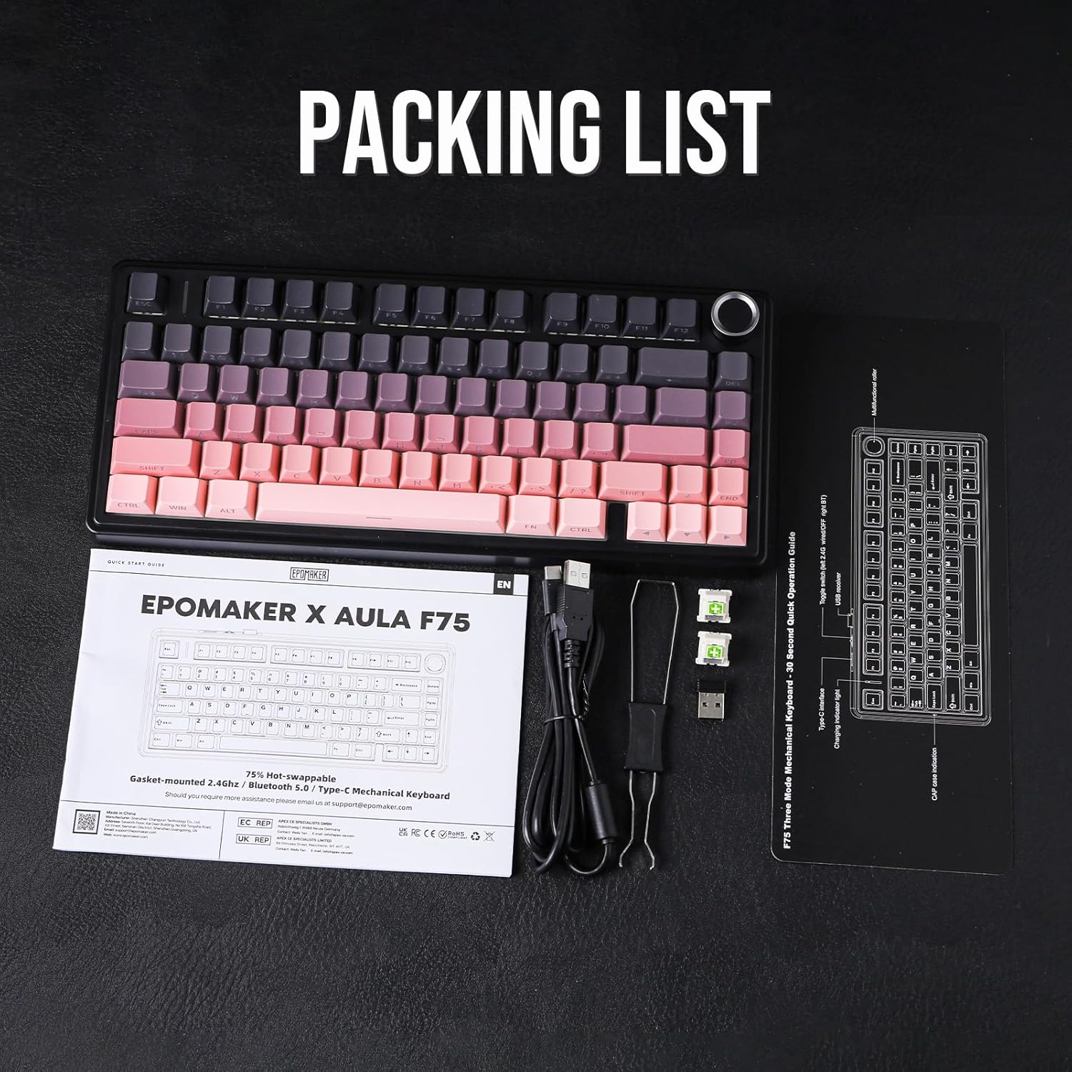 AULA 75 KEYS RGB 75% MECHANICAL GAMING KEYBOARD TRI-MODE KNOB REAPER SWITCH PK F75 PRO - Image 3
