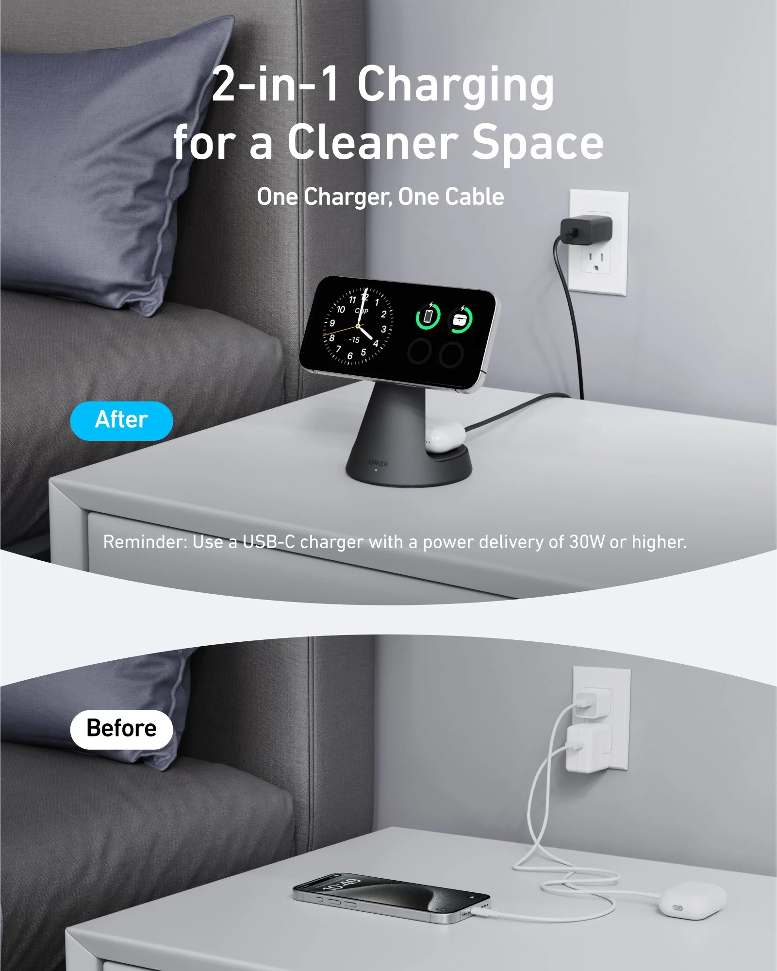 ANKER MAGGO WIRELESS 2-IN-1 DOCK STAND CHARGER BLACK A25M7H11 - Image 6
